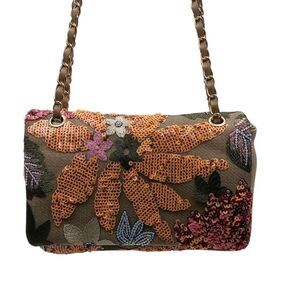 Vici Women's Floral Sequin Embroidered Chain Shoulder Bag Multicolor